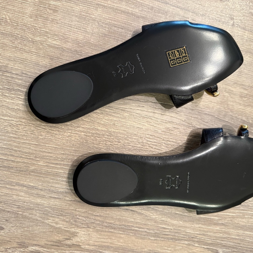 Tory Burch Black Slide Sandals with Gold Accent - Picture 3 of 4